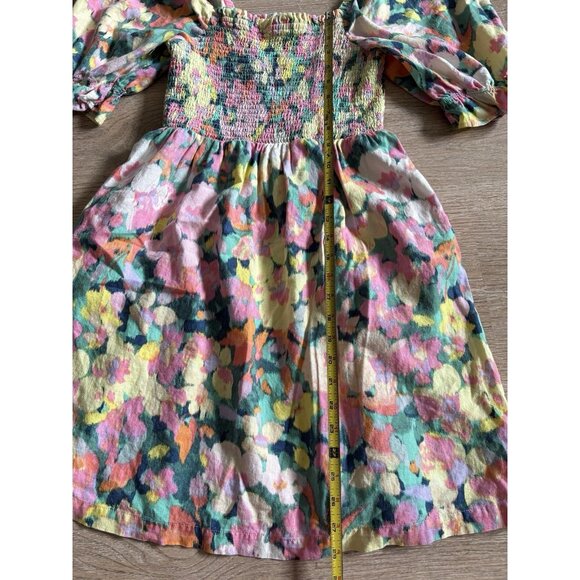 GAP Floral Pink And Yellow Puff Sleeve Sundress Size Medium - Picture 2 of 7